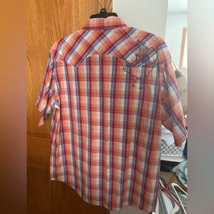 Men's Plaid Button Down Shirt with Embroidery